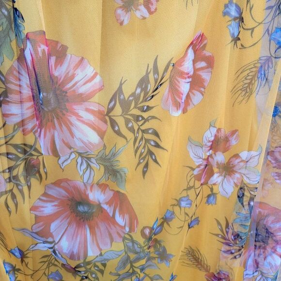 Candalite Maxi Dress Womens S Mustard Yellow Gold Floral Sheer Sleeveless Fairy - Picture 5 of 13